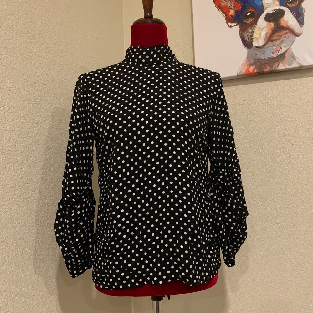 Zara Woman Mock Neck Polka Dot Blouse